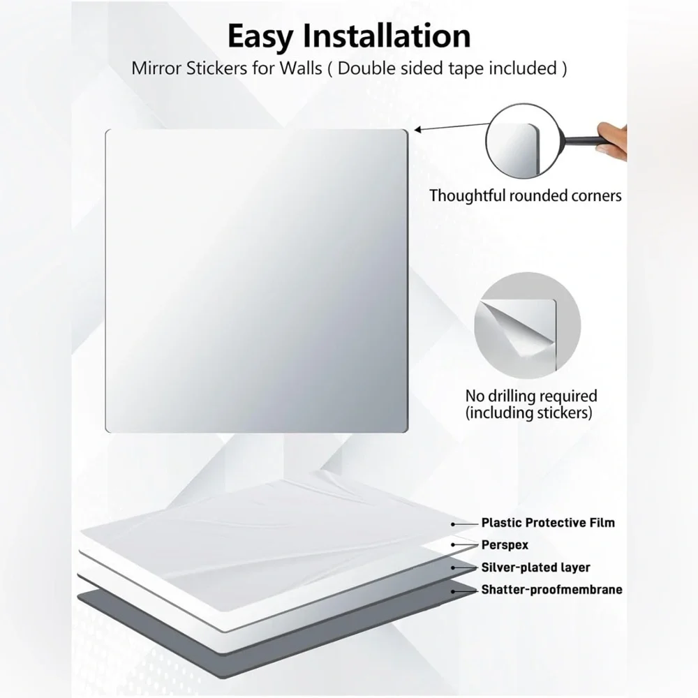 Unbreakable Wall Mirror Full Length Tiles, 4Pcs 10x10 inch Full body